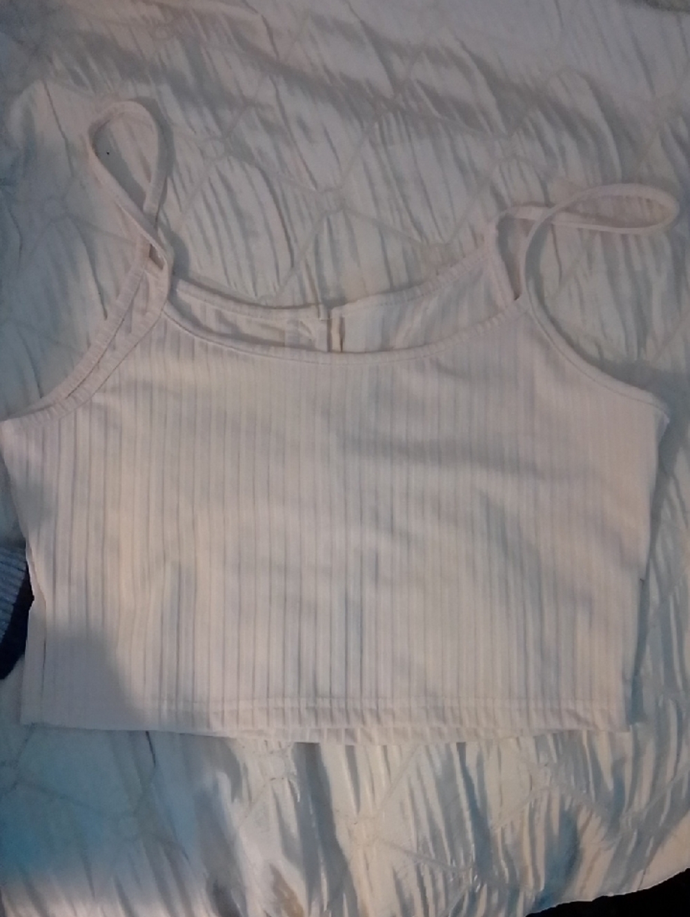 White Ribbed Button-Front Cropped Tank Top - Picture 2 of 2
